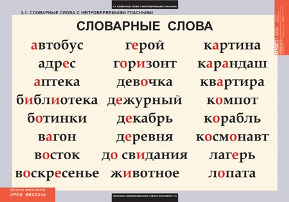 Комплект таблиц &quot;Словарные слова&quot;; 8 таблиц