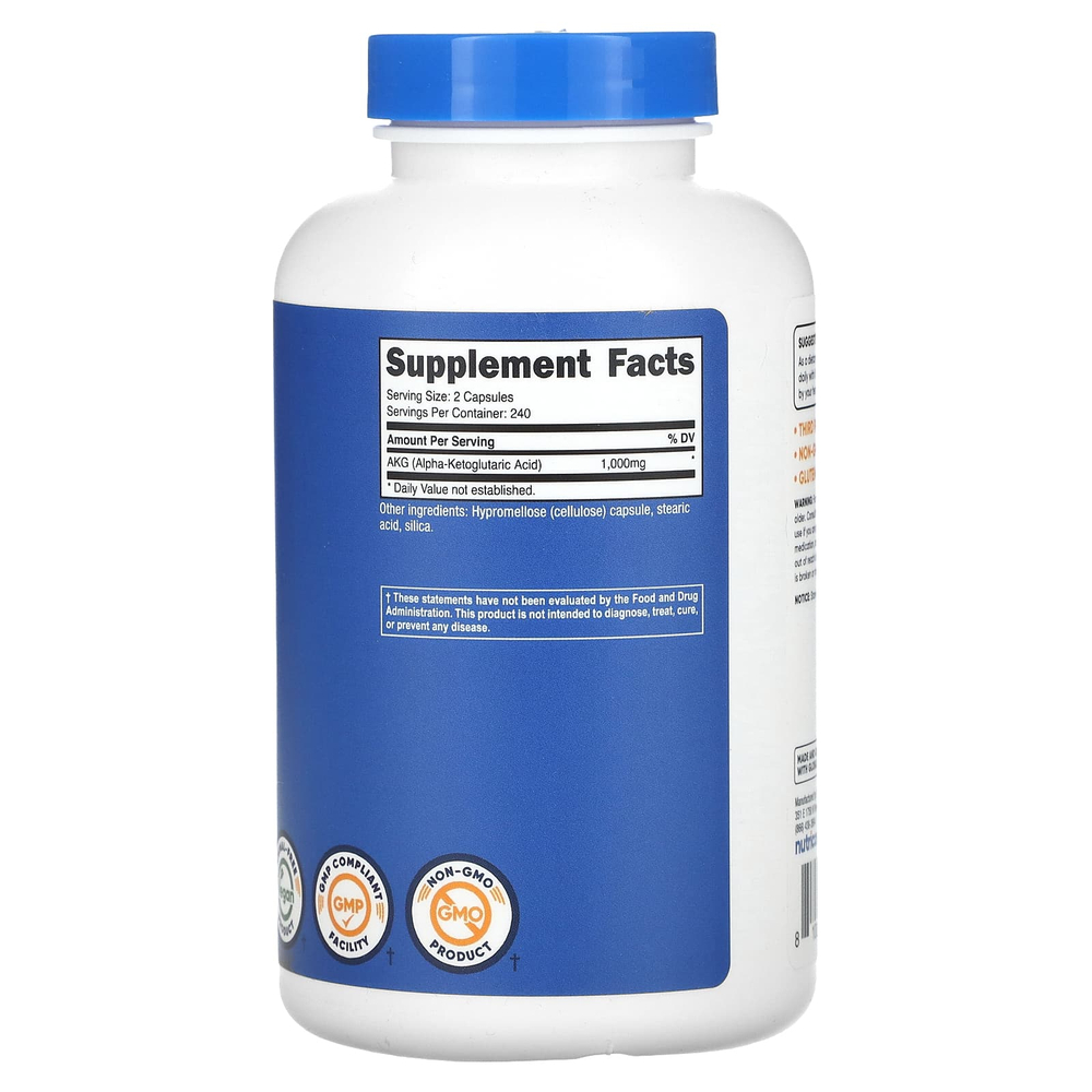 Nutricost, АКГ (альфа-кетоглутаровая кислота), 240 капсул (500 мг в 1 капсуле)