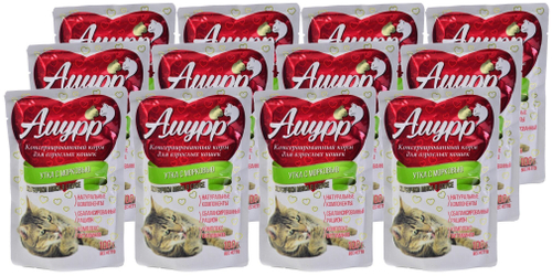 Амурр Влажный корм для взрослых кошек, утка с морковью в соусе, 24 шт x 100 г