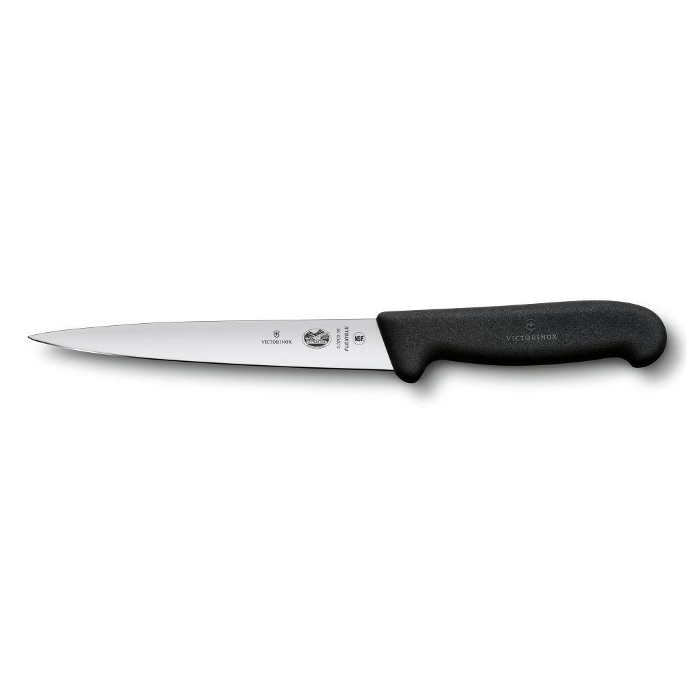 Фото нож филейный VICTORINOX Fibrox с гибким лезвием из нержавеющей стали 18 см и рукоятью из пластика чёрного цвета с гарантией