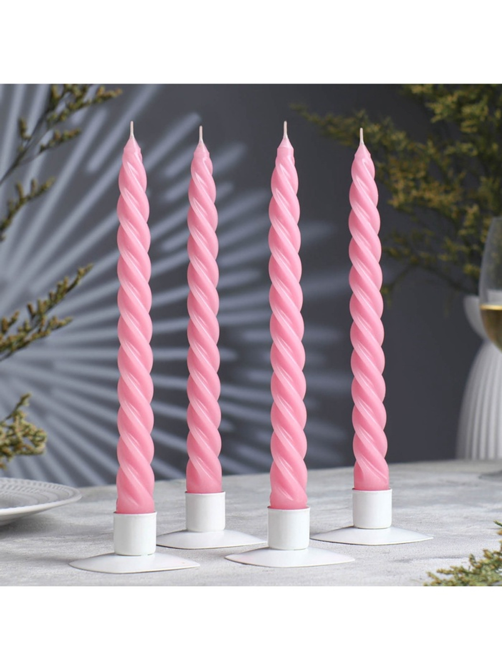 Набор свечей витых, 2.3×24.5 см, 5 ч, 50 г, 4 шт., светло-розовый