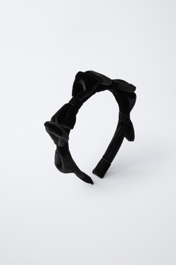 ZARA ВЕЛЬВЕТОВЫЙ ОБОДОК С БАНТАМИ, ЧЕРНЫЙ