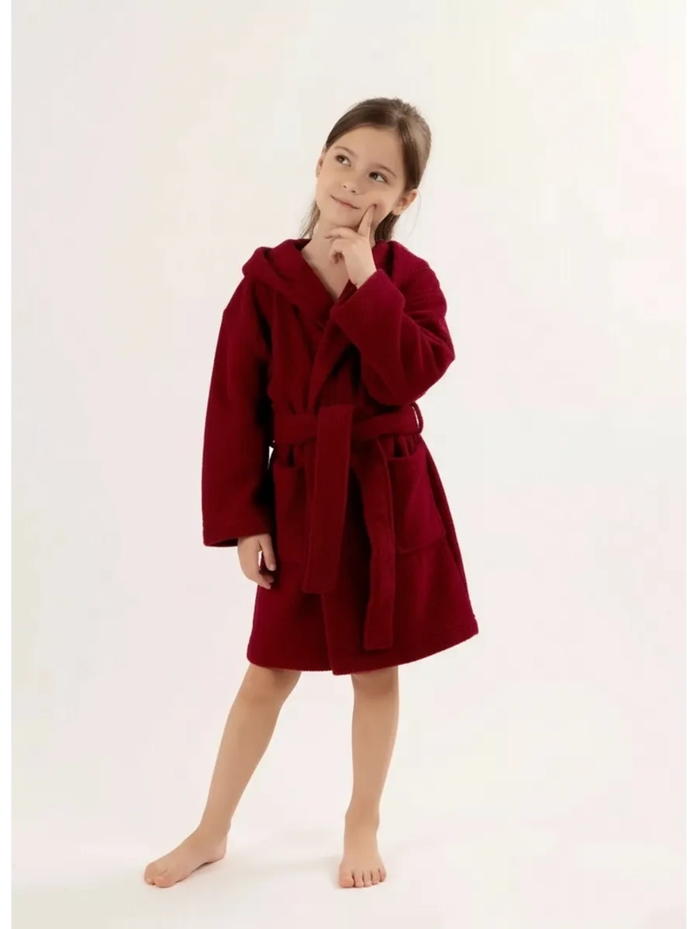 Халат детский махровый "Элит" с капюшоном, цвет: 945-Бордовый