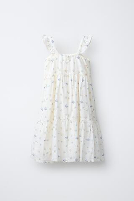 ZARA ПЛАТЬЕ ИЗ ШИТЬЯ С КРУЖЕВОМ, ЭКРЮ