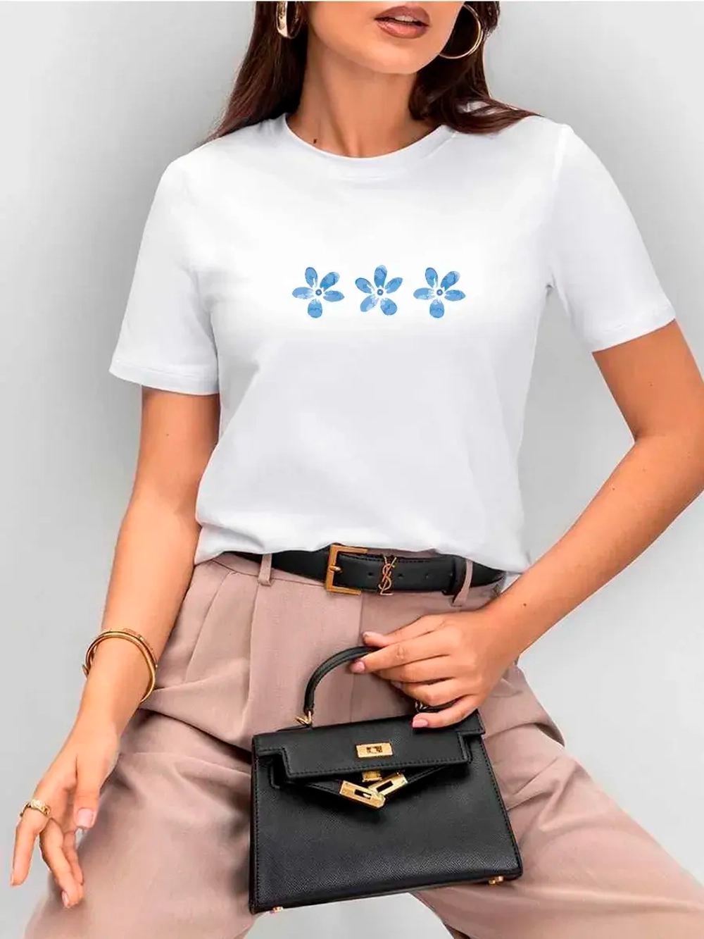 Футболка больших размеров с принтом цветы