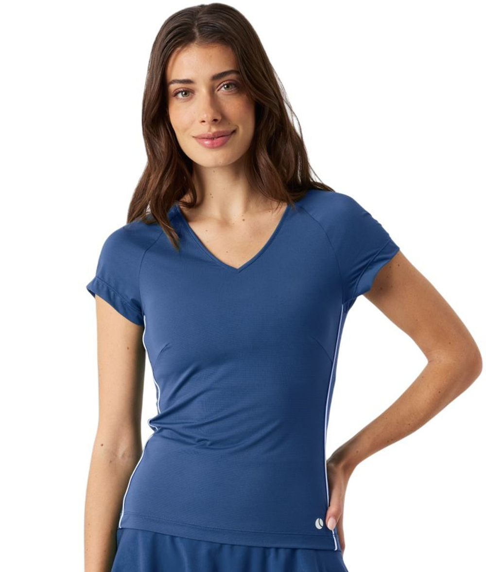 Женская теннисная футболка Bj_rn Borg Ace V-Neck - sargasso sea