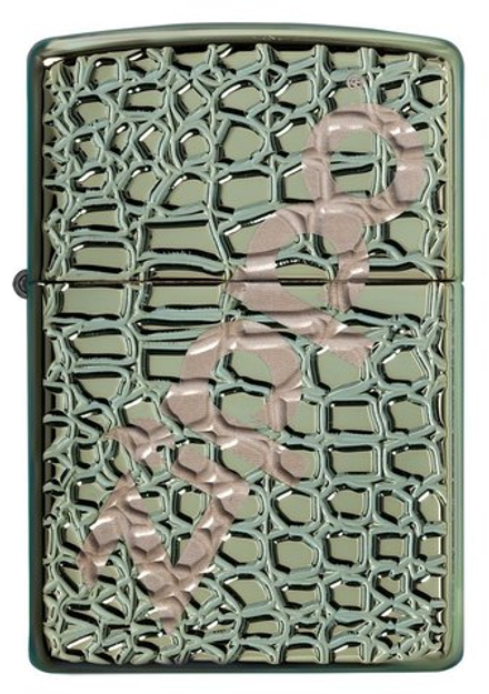 Зажигалка Zippo Armor с покрытием Chameleon, латунь/сталь, зелёная, глянцевая, 36x12x56 мм