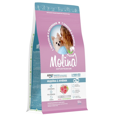 Сухой корм MOLINA ADULT MINI SENSITIVE с индейкой и ягненком для взрослых собак мелких пород 1,5 кг