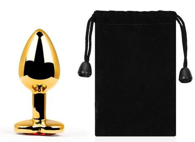 Золотистая анальная пробка с красным стразом-сердечком - 7 см. (Цвет: красный)