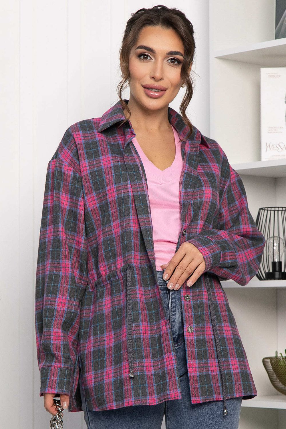 Рубашка хлопковая Джанет (розово-серая) Б14273-4М LT Collection