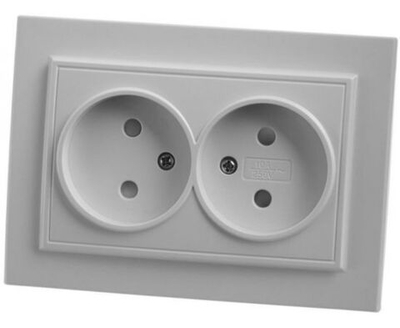 PST10-9013-01 Розетка 2-местная б/з !! 5 ШТУК !!, 250В, 10А с защитной шторкой, серия Эрна, белый STEKKER 39053