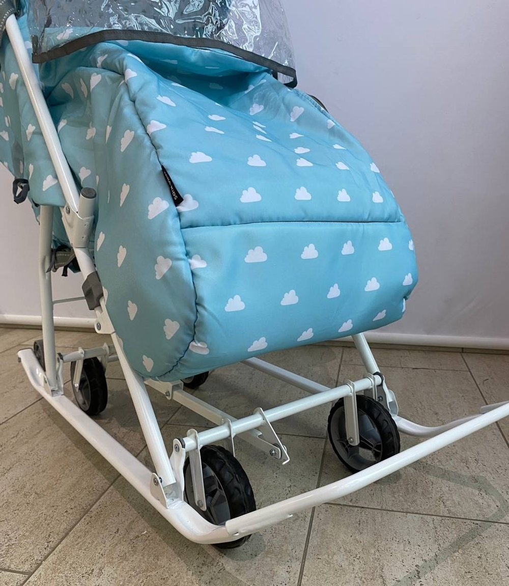 Коляска комбинированная с трансформируемым кузовом (арт.У3-1К/2) с облачками голубой