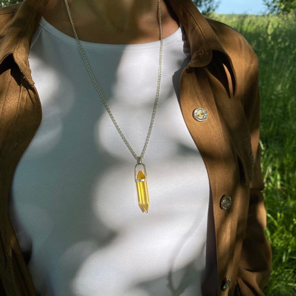 Кулон "Кристал" с цепочкой, серебро 925, натуральный янтарь
