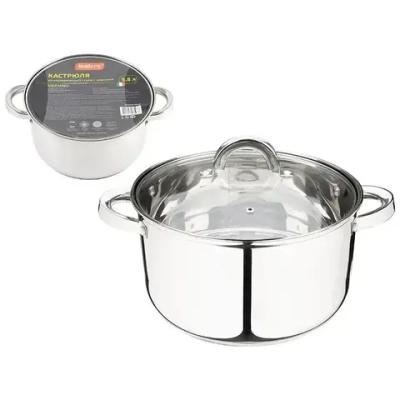 Кастрюля Mediano, объем 5,8 л, диа 24 см, из нерж стали с крышкой, ручки из нерж стали, ка