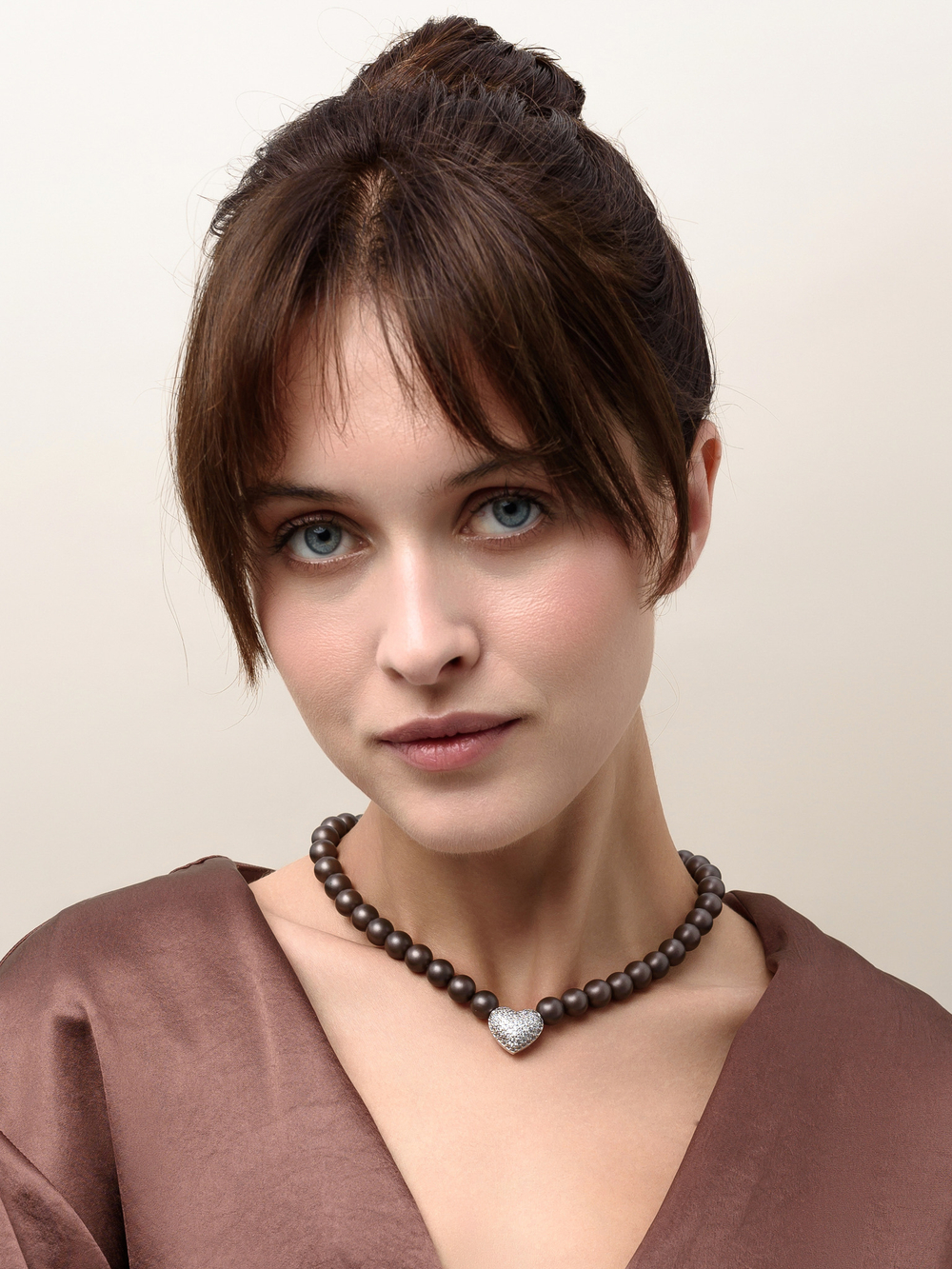 Колье "Autumn Heart Brown" Silver