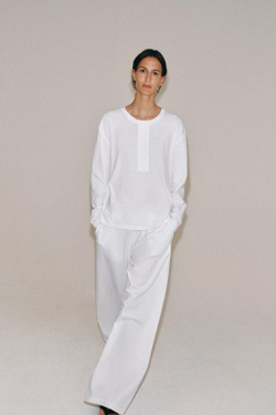 ZARA ЛОНГСЛИВ С ЛЬНЯНОЙ СМЕСЬЮ, БЕЛЫЙ