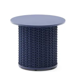 Уличный приставной столик Sedalis из алюминия и веревочного шнура синего цвета Ø50 см