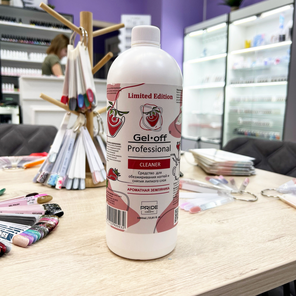 Средство для обезжиривания ногтей и снятия липкого слоя "GEL-OFF" Professional PREMIUM, 1000 мл. АРОМАТНАЯ ЗЕМЛЯНИКА