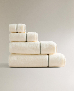Zara Home - Банное полотенце с вышитым бордюром, бежевый, 90х150 см