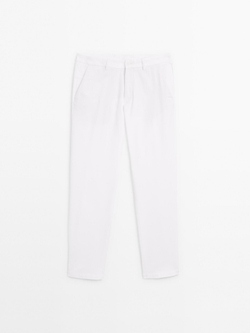 Massimo Dutti Узкие брюки из хлопковой смесовой ткани, кремовый