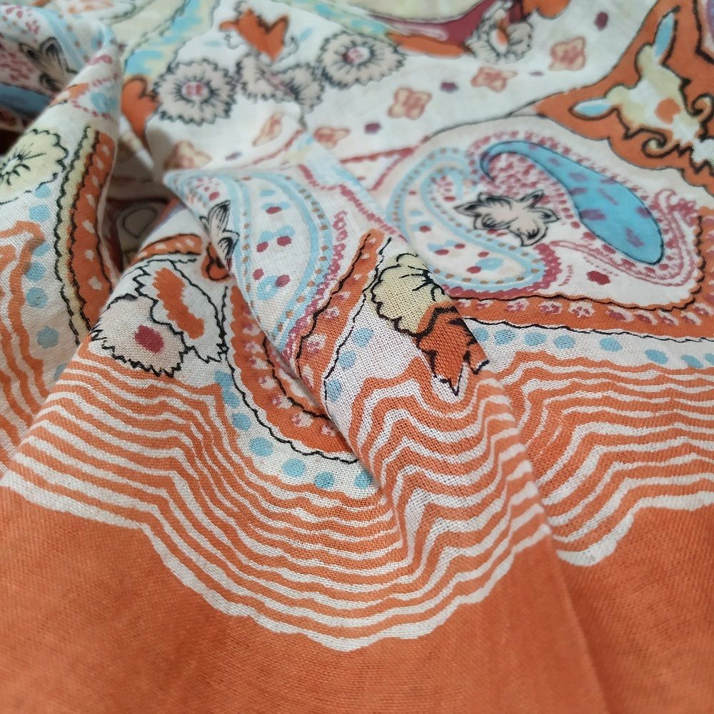 Платок материал Хлопок 100% &quot;Вензеля&quot; цвет оранжевый голубой вишневый 95x95 см.