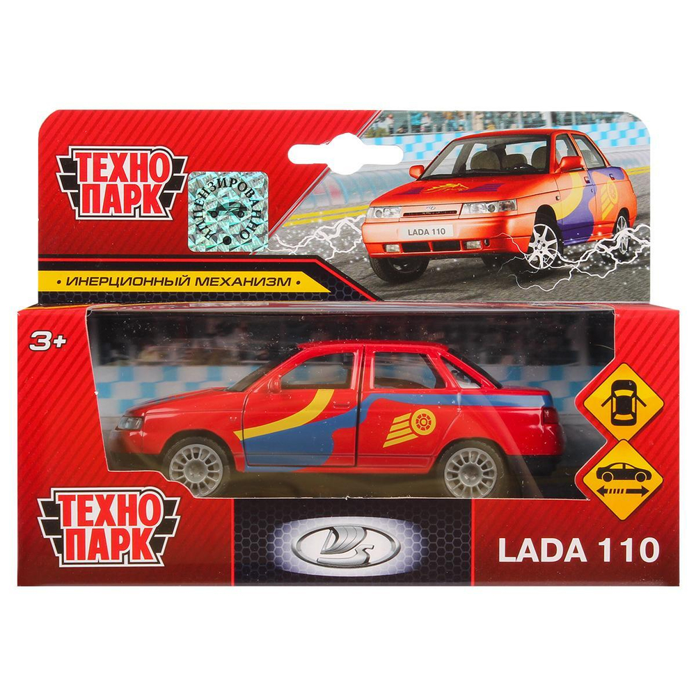 Модель ин. мет. "Lada 110 Спорт" 12см, двери, красный с сжелтым, в коробка SB-16-44-S-WB (Технопарк)