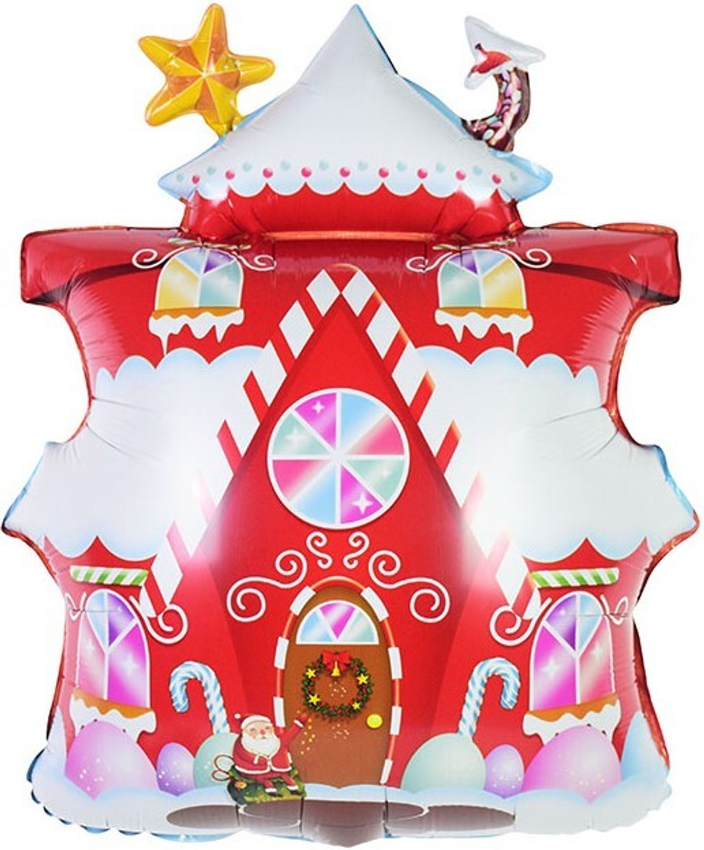 Шар (28''/71 см) Фигура, Новогодний домик, Красный, 1 шт.