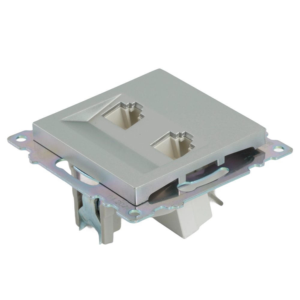Розетка компьютерная 2-местная RJ-45 (механизм) STEKKER GLS00-7109-03 , серия Катрин, серебро 50005
