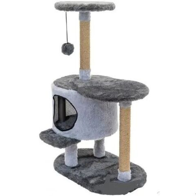 Моськи-Авоськи Когтеточка-домик КИРА разборный с площадкой, 56х42хh90 см (мех, джут), серый