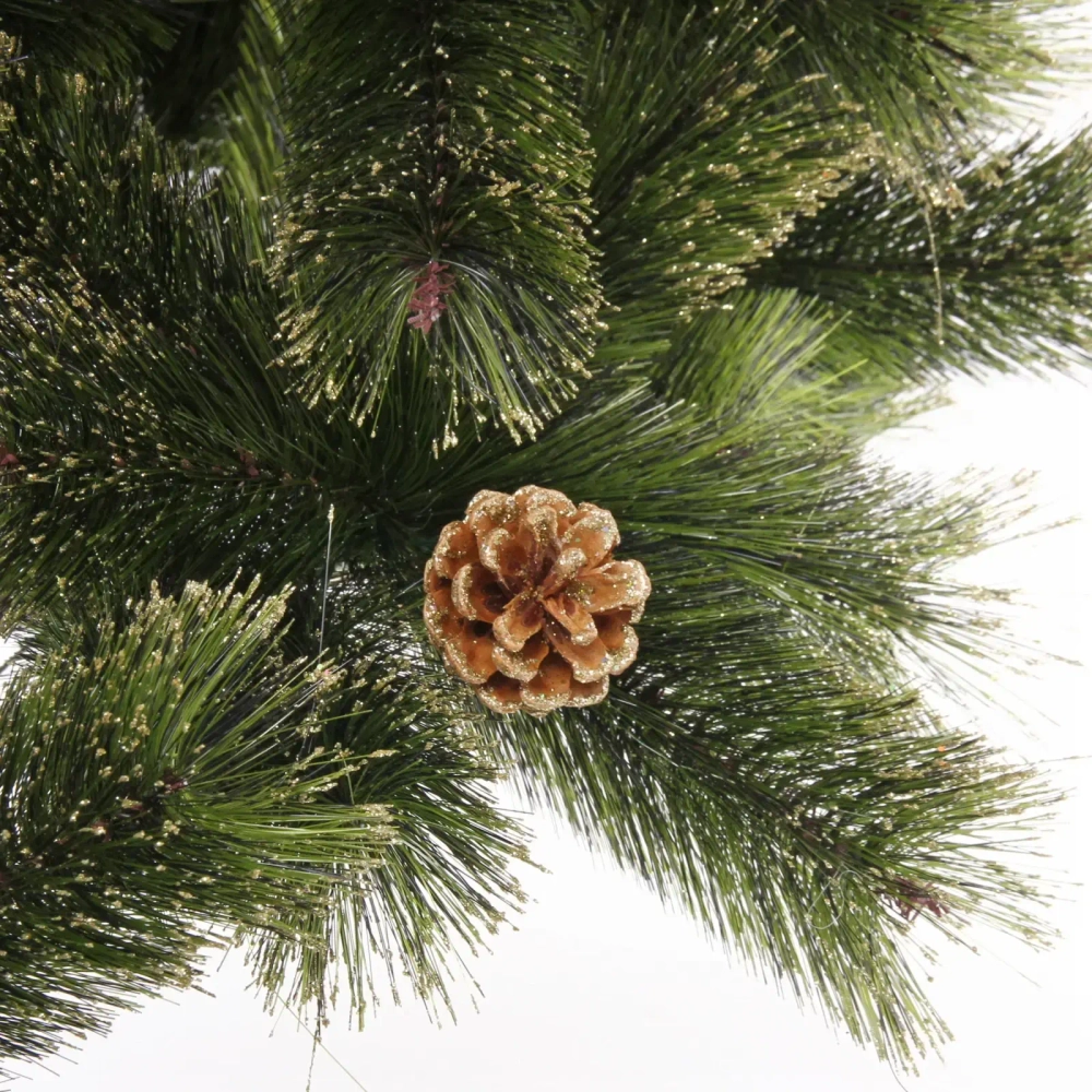 Ёлка «Зимушка» 210 см, леска, шишки, золотое напыление (380 веток) (SZ802GA-210)