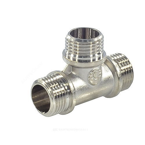 Тройник латунь никель переходной Ду 15х20х20 (1/2"х3/4"х3/4") НР/НР/НР VALFEX VF.131.N.034