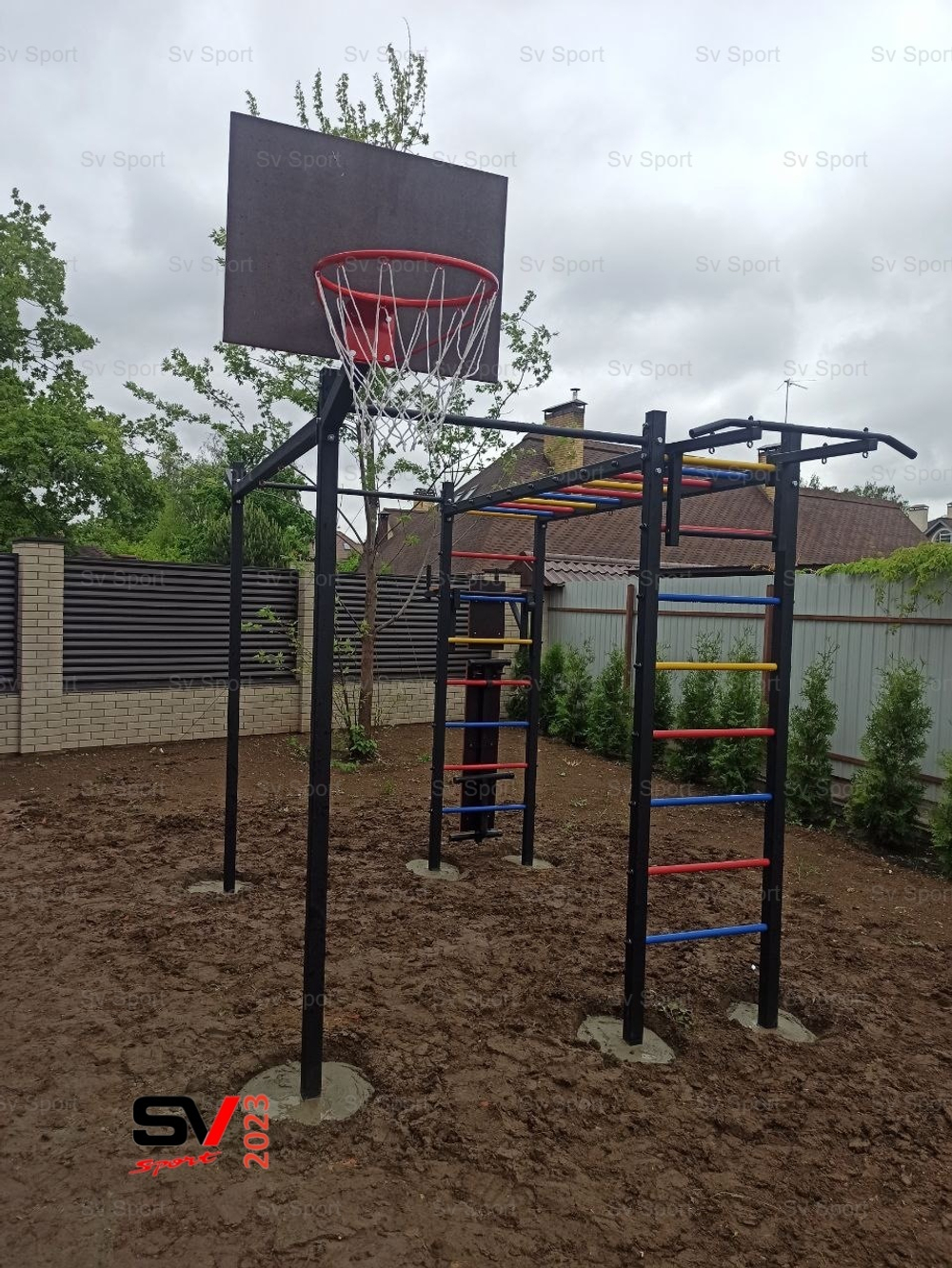 Монтаж уличной шведской стенки Sv Sport Рукоход (6 вертикальных столбов)