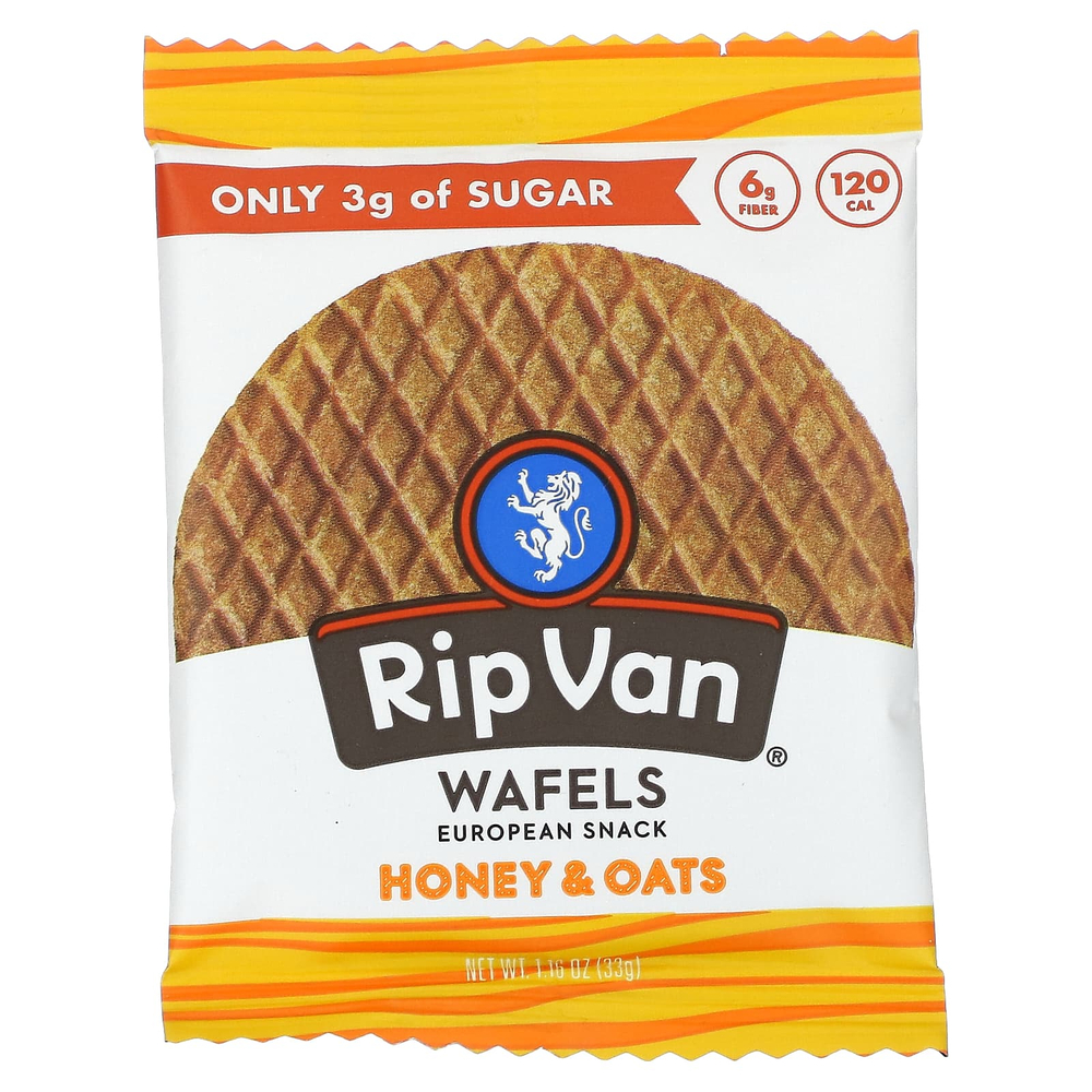 Rip Van Wafels, Мед и овес, 4 пакетика, 33 г (1,16 унции) каждый