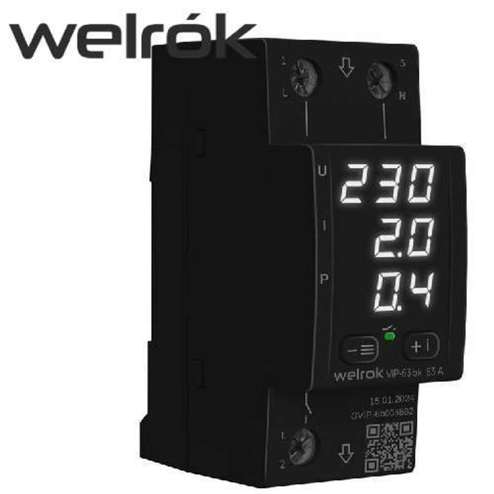 Реле напряжения, тока и мощности (WELROK) VIP-63 BK (черный)