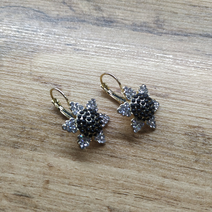 Серьги на франц.заст. Солнышко цвет черный стразы металл золотистый