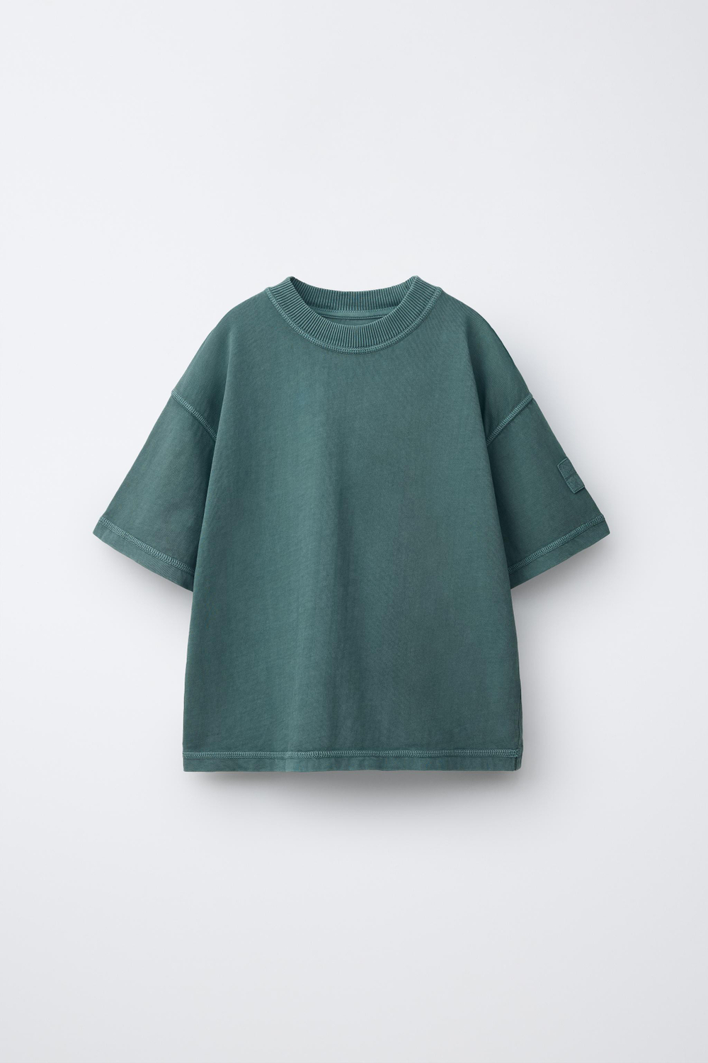 ZARA ФУТБОЛКА GARMENT DYE, ЗЕЛЕНОВАТО-СИНИЙ