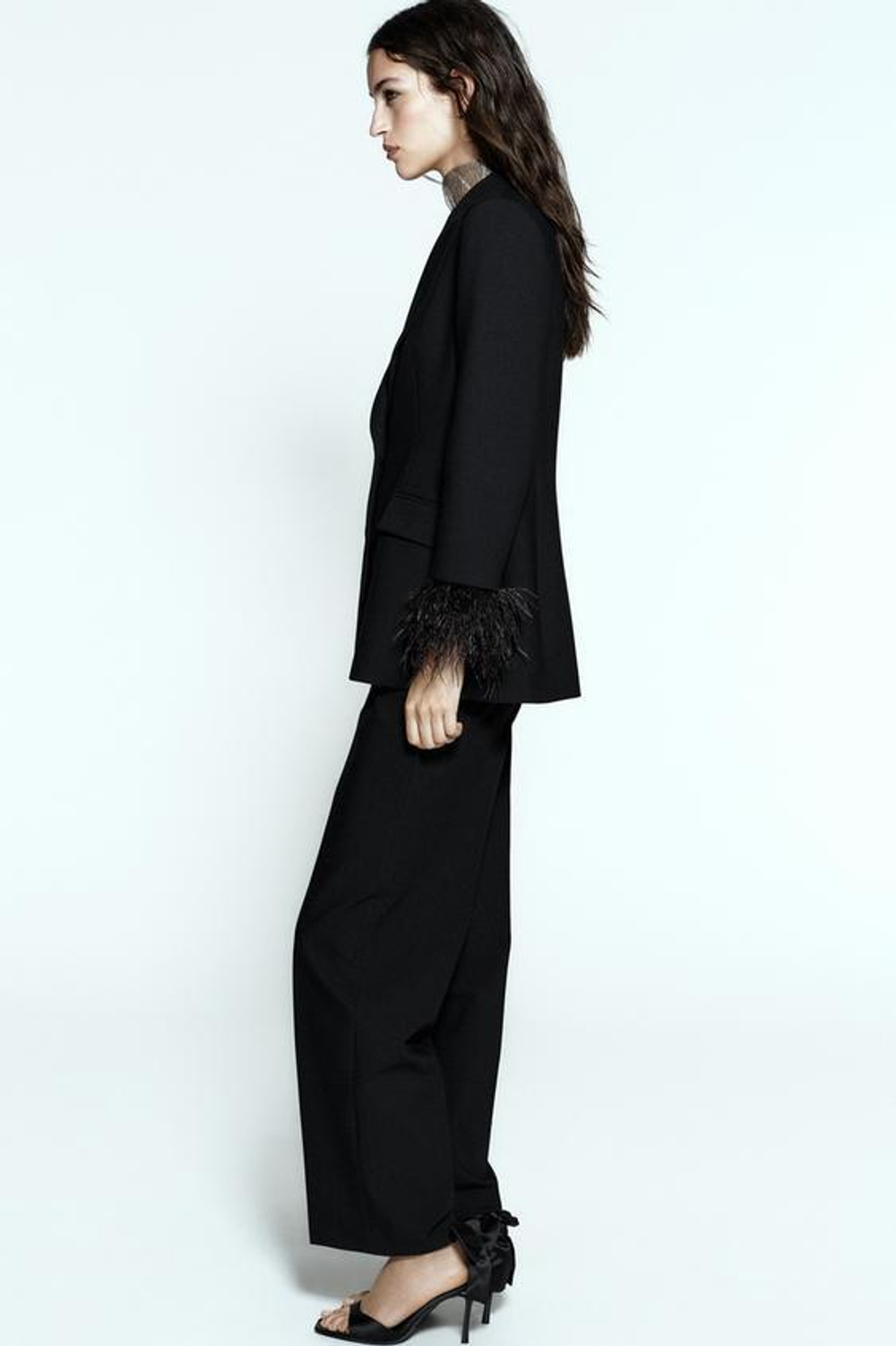 ZARA БРЮКИ ПРЯМОГО КРОЯ С ВЫСОКОЙ ПОСАДКОЙ, ЧЕРНЫЙ