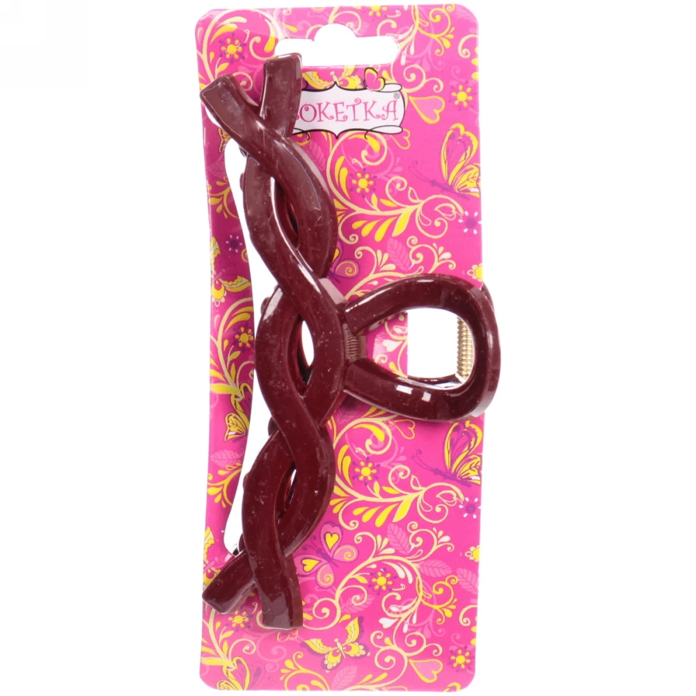 Заколка-краб для волос на блистере «Magic Gloss», косичка, микс 6 цветов, 11см