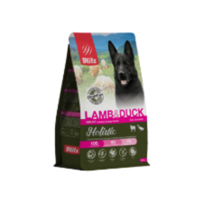 Сухой корм для собак Blitz Holistic Lamb & Duck Adult Dog Medium & Large breeds беззерновой с ягненком и уткой для средних и крупных пород Holistic Гипоаллергенный корм для чувствительного пищеварения, 1,5 кг