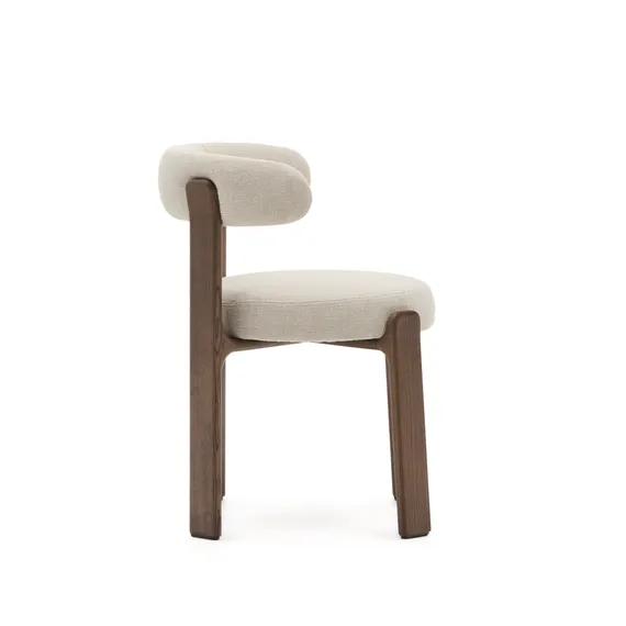 Стул Granite на 4 ножках из бежевого шенилла и массива ясеня в отделке орех