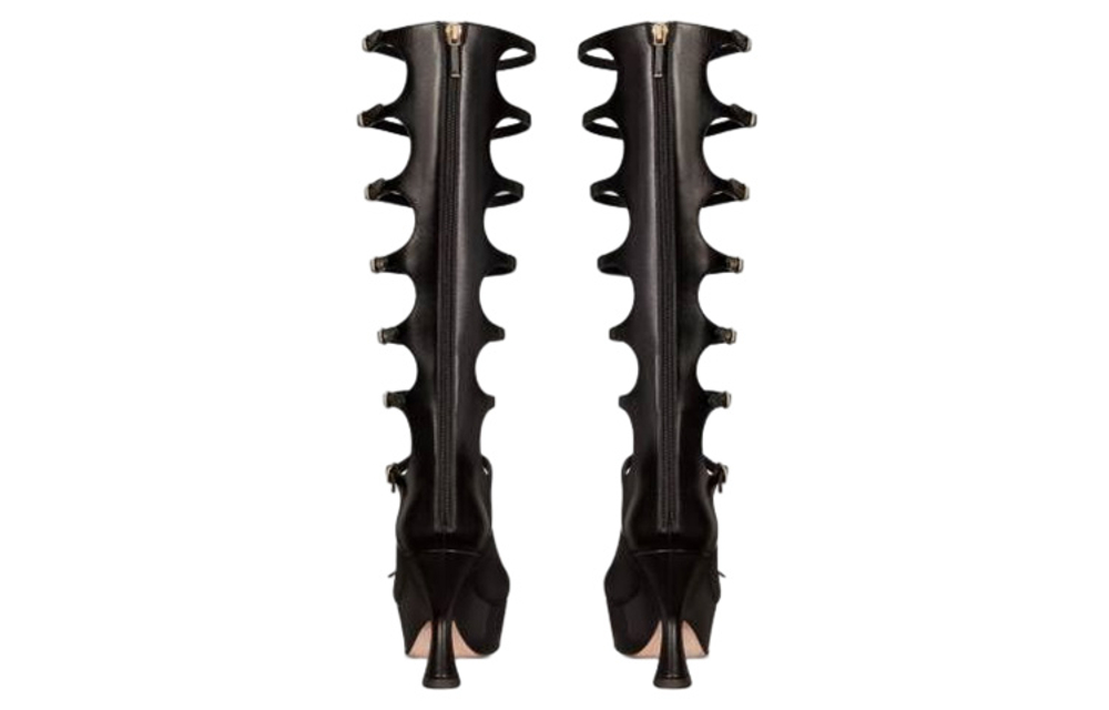 DIOR Aime Dior Leather Knee High Boots 9.5cm Women"s Black