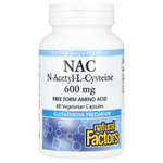 Natural Factors, NAC N-ацетил-L цистеин, 600 мг, 60 вегетарианских капсул