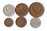 Набор монет 6 шт. 1,2,3,5,10,15 копеек 1976 г. Патина. Коллекционный XF