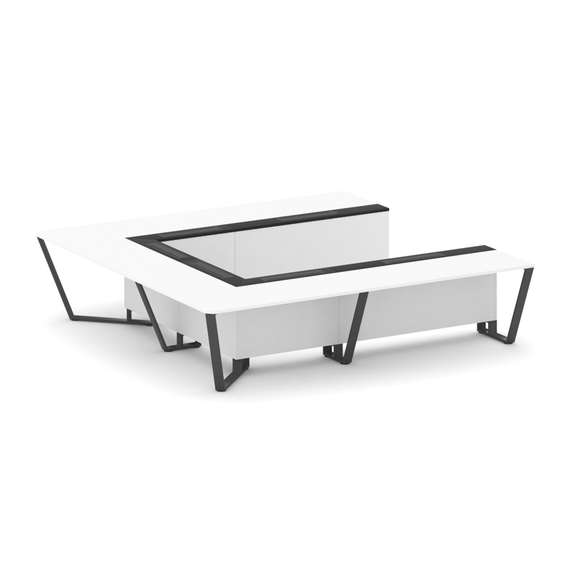 Steel Meet Стол переговорный П-образный KMK-PR.B.SP-11P Белый Бриллиант/Графит Глянец/Металл Антраци