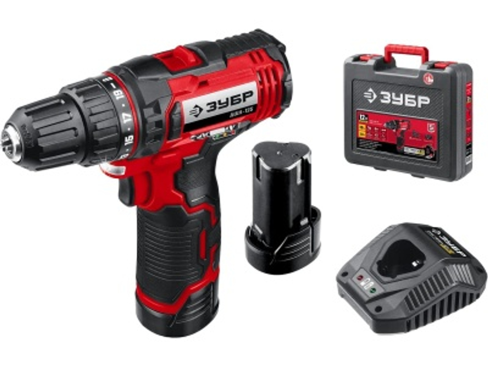 Дрель-шуруповерт аккумуляторная ЗУБР 12В 2 АКБ (2Ач) в кейсе Х