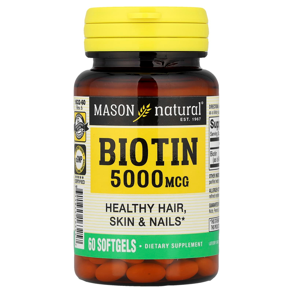 Mason Natural, биотин, 5000 мкг, 60 капсул