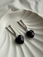 Серьги с черным агатом, высшее качество «925»