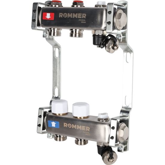 Коллектор Rommer 1"x3/4" на 2 контура с запорными клапанами (нерж. сталь) RMS-3201-000002