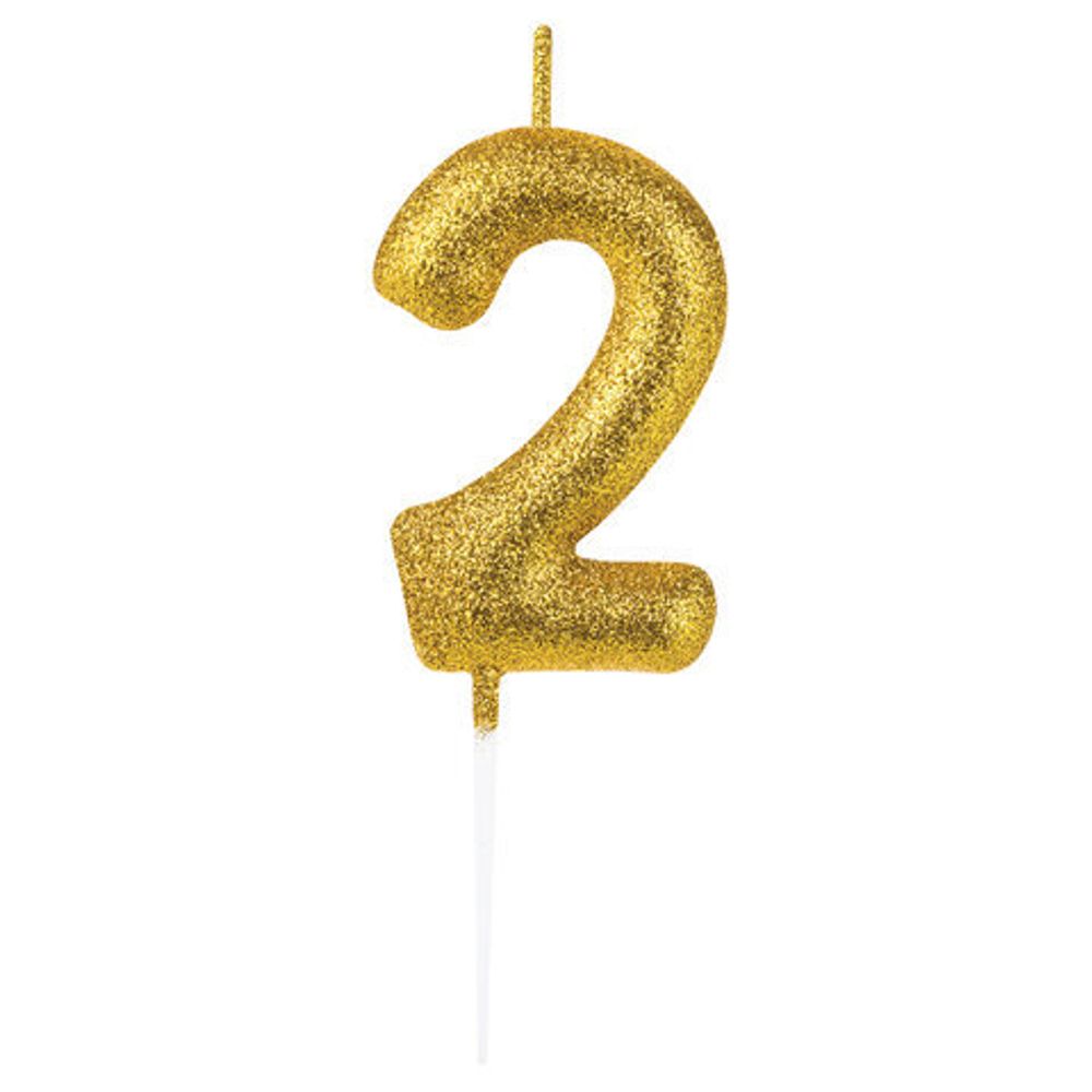Свеча-цифра для торта "2" золотая с глиттером, 6 см, ЗОЛОТАЯ СКАЗКА, на шпажке, в блистере, 591415