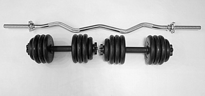 Комплект 2 гантели и гриф w-образный общий вес 45 кг арт1